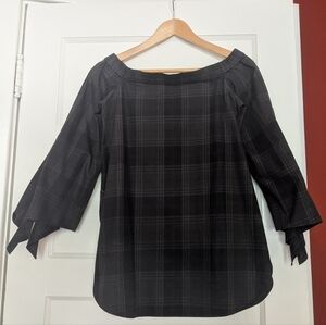 Tibi Plaid Off-The-Shoulders Blouse